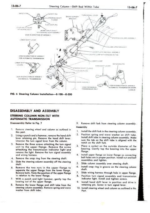 1979 Ford Bronco - This diagram illustrates the steering column and shift rod assembly, detailing disassembly and assembly procedures.