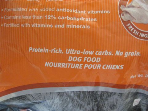 1978 Ford Bronco - Dog food packaging details nutritional information and ingredients like "Protein-rich. Ultra-low carbs. No grain."