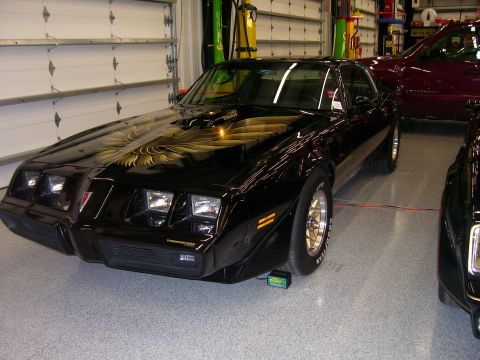 1979 Chevrolet Camaro - This black Pontiac Trans Am features a prominent gold bird decal on its hood and is parked in a garage.