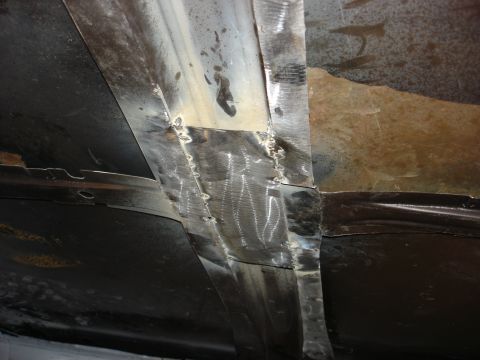 1979 Ford F-250 - This photo shows a close-up view of welded metal frame sections, indicating repairs or modifications.