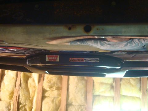 1995 Ford Bronco - A winch bumper is visible, a WARN label and a WARNING sticker.