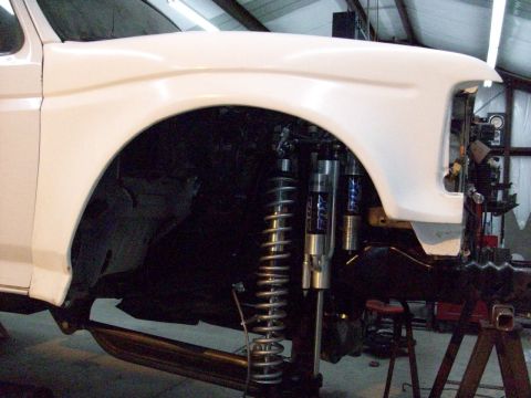 1996 Ford Bronco - Custom suspension modifications are visible on this 1996 Ford Bronco, Fox shocks and heavy-duty springs.