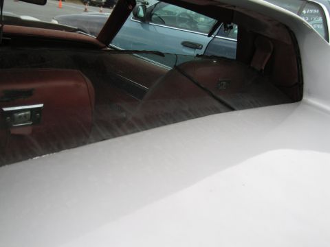 1991 Ford LTD Crown Victoria - Interior view of a white car, with a blue car visible through the rear window.