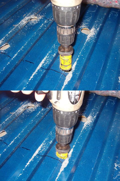 1983 Ford Bronco - The rear holes are noticeably closer to the gas tank than the front, so don't punch down when the drill/saw breaks through. A slitting chis…