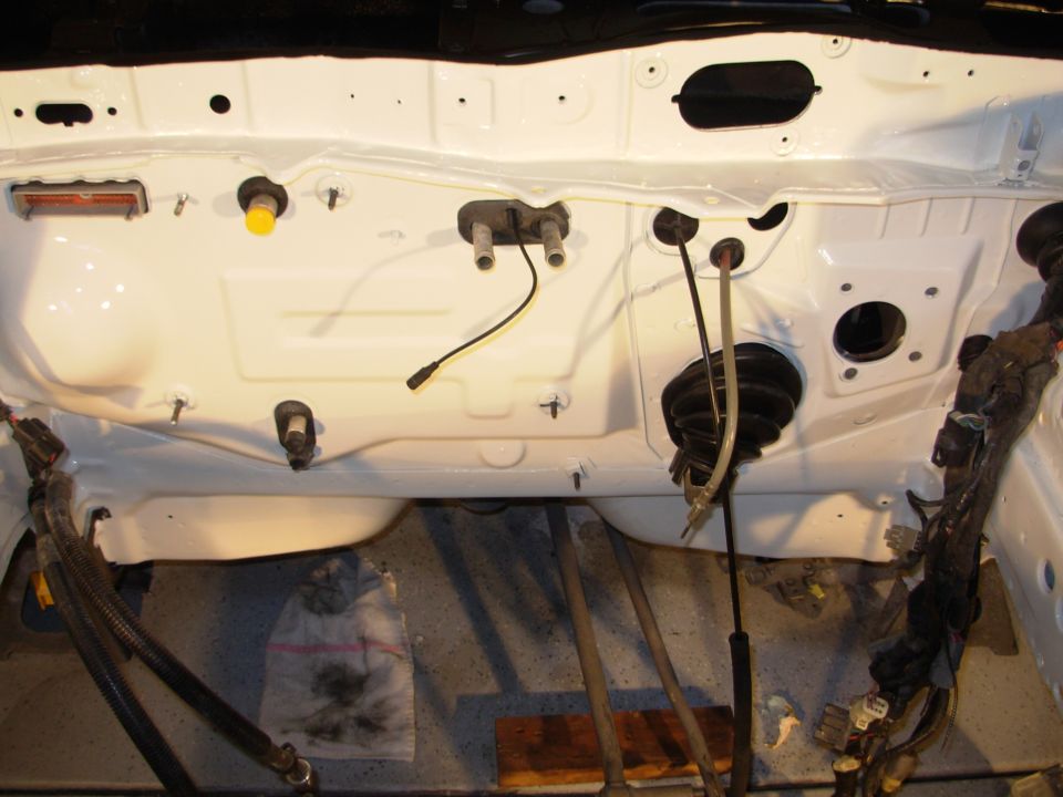 Engine bay firewall with wiring and brake booster