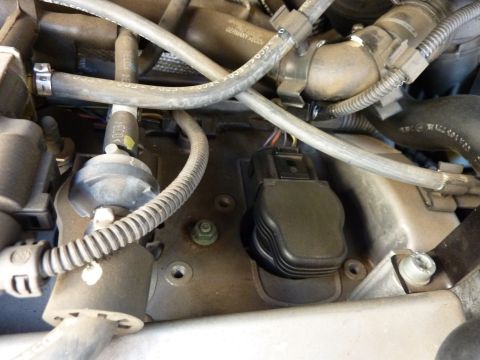2003 Volkswagen Beetle - A close-up view of an engine's ignition coil and associated hoses, with visible text on the hoses.