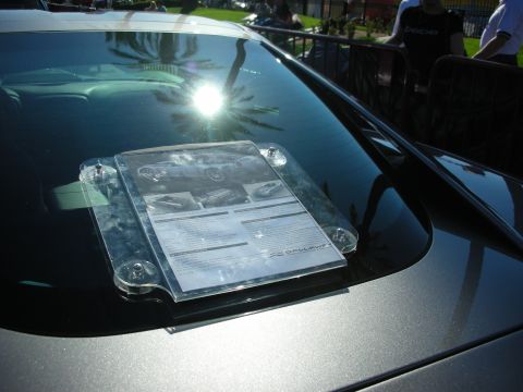 1998 Ford Crown Victoria - A Callaway document is displayed on the rear window of a car.