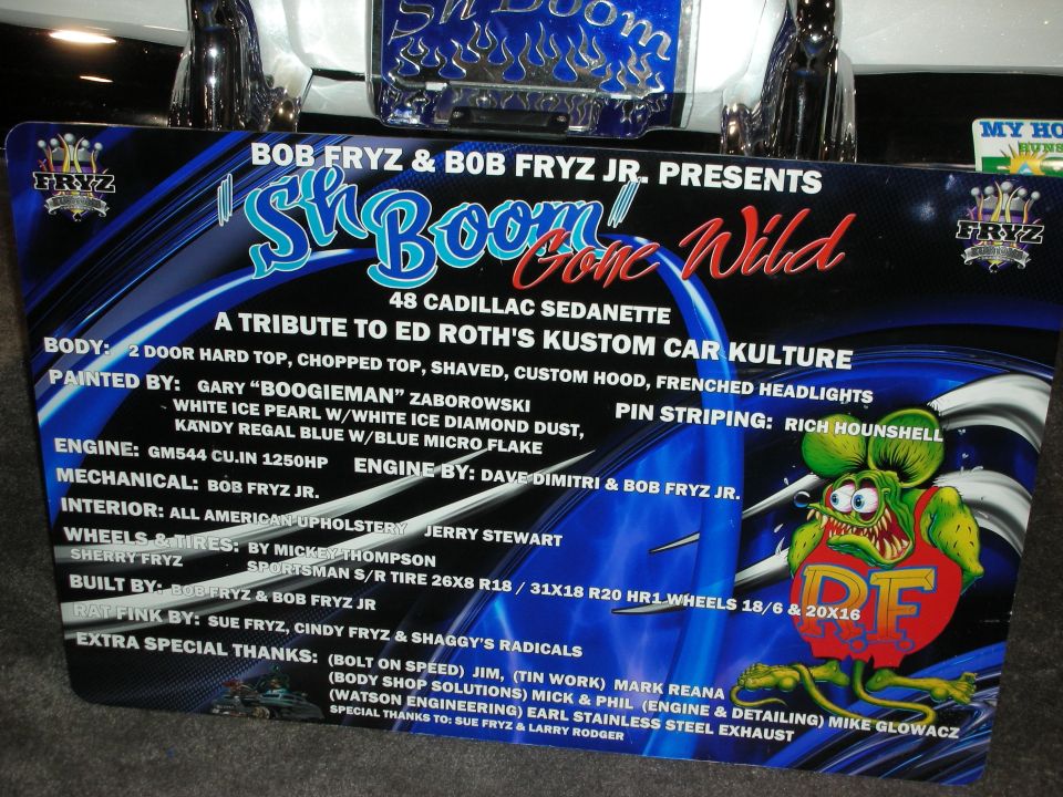 Custom car show display board for 'Sh-Boom' 1948 Cadillac Sedanette build