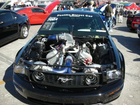 1998 Ford Crown Victoria - Customized Ford Mustang with a heavily modified engine bay, twin turbos and custom piping.