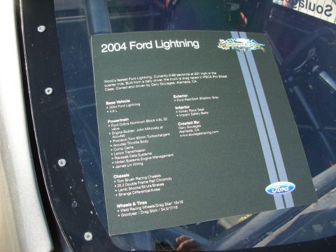 1998 Ford Crown Victoria - A document lists the specifications for a 2004 Ford Lightning, including its powertrain and chassis details.