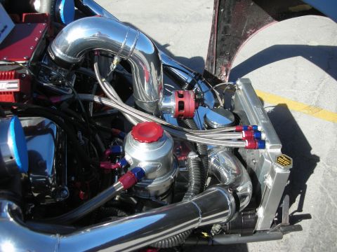 1998 Ford Crown Victoria - Customized engine bay with polished metal components and visible plumbing.