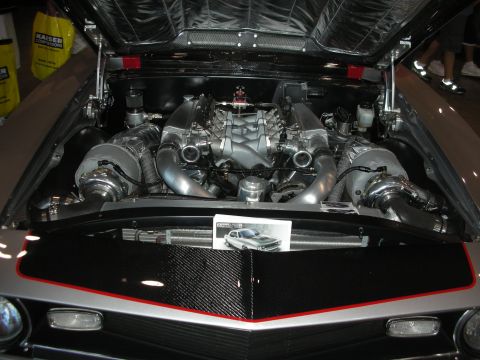 1998 Ford Crown Victoria - Customized engine bay twin turbochargers and a prominent intake manifold.