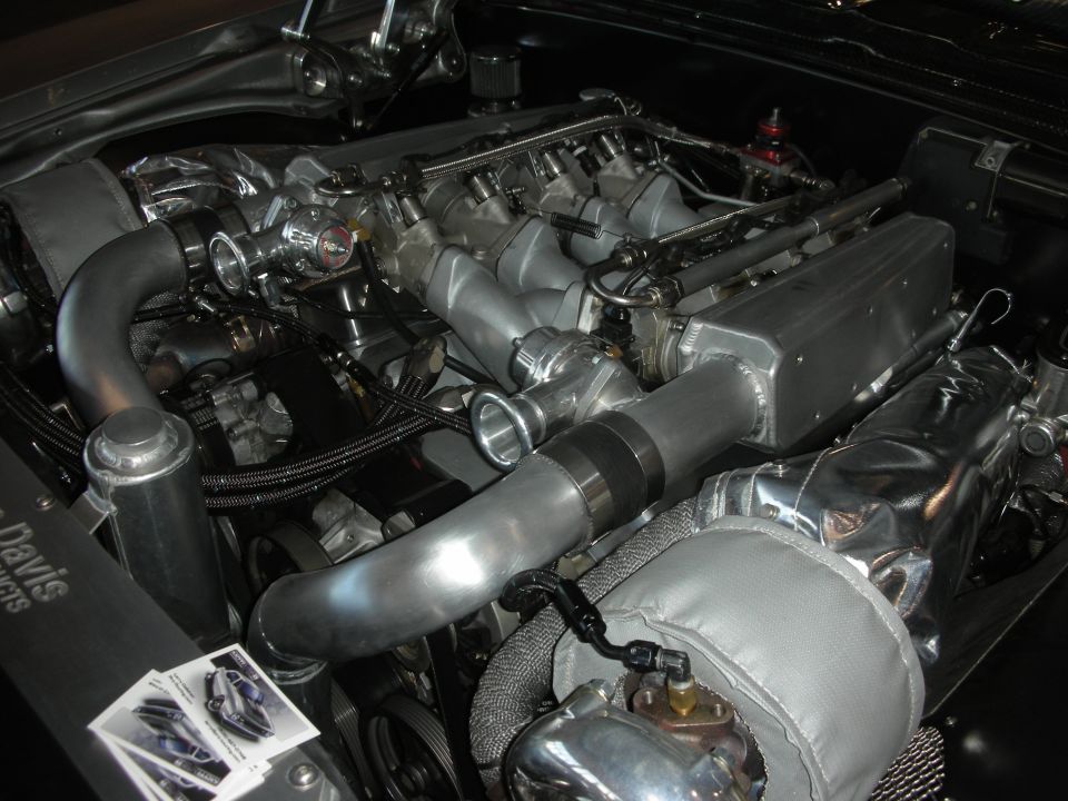 Custom engine bay with twin turbos and polished intake manifold