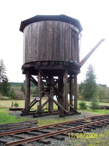 1989 Ford Bronco - Historic wooden water tower and railway tracks, dated November 9, 2009.