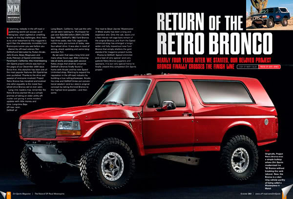 Red 1986 Ford Bronco, 3/4 front view