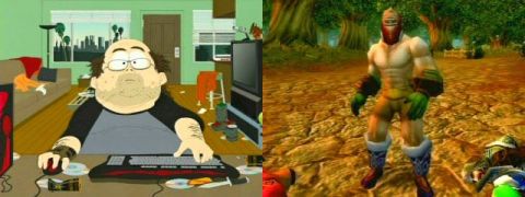 1996 Ford Bronco - Split image shows a cartoon man at a computer and a video game character in a woodland setting.