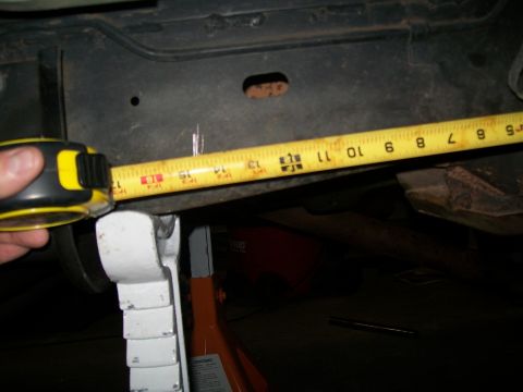 1995 Ford Bronco - Where the front bottom hole needs to be installed... exactly 15 inches from the rear bottom hole of the stock bracket.