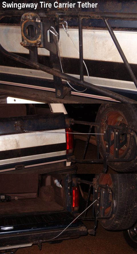 1983 Ford Bronco - Swingaway Tether prevents quarter panel damage if the tire carrier is unlatched while driving, but doesn't interfere with the t/g. The spar…