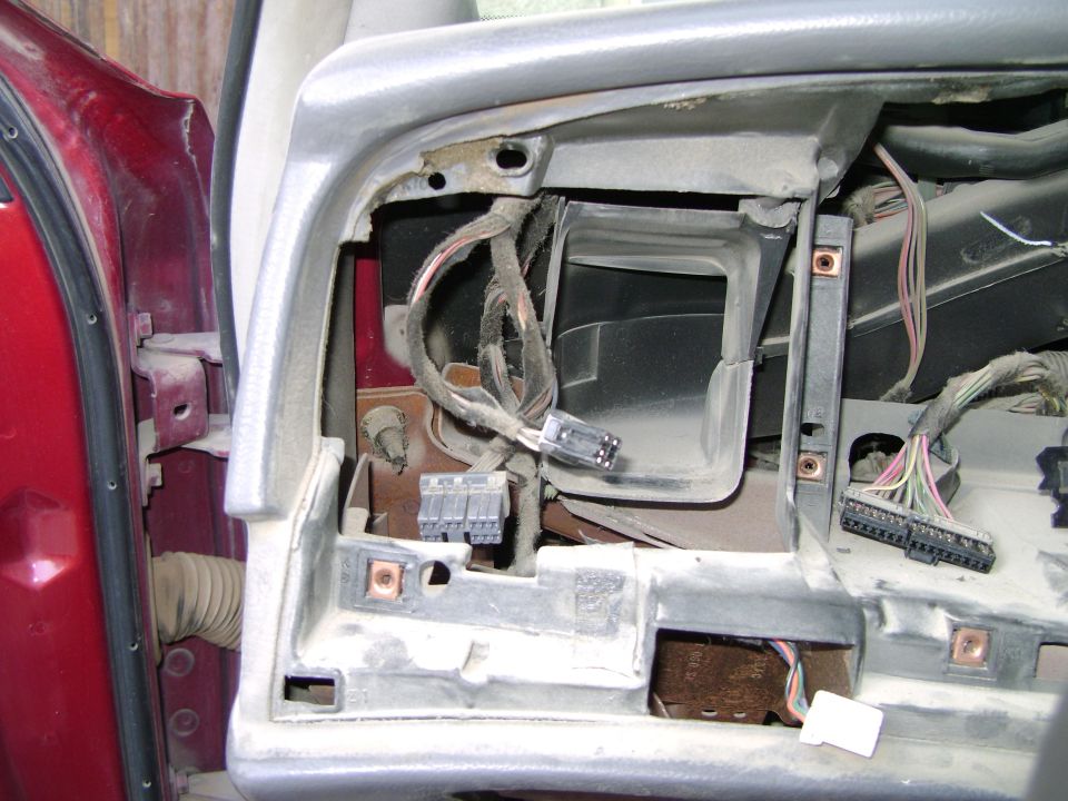 1998 Ford Crown Victoria dashboard interior with exposed wires and connectors