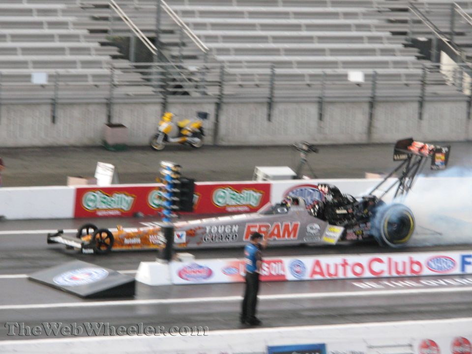 dragster with FRAM sponsorship on track