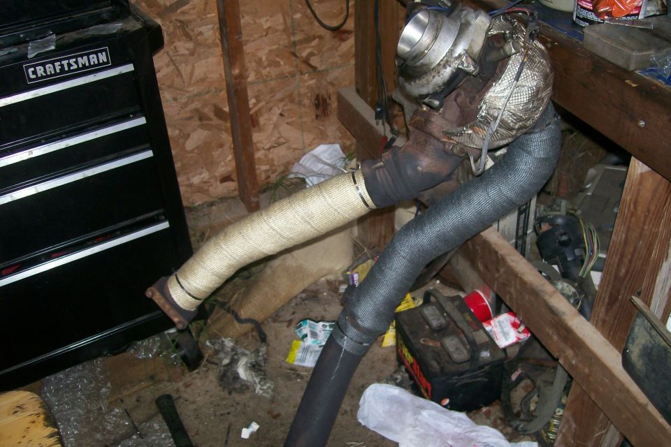 Got the turbo pipes wrapped.  Unfortunately, I was unable to install the engine and the turbo and with the pipes installed.