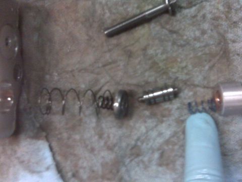 1994 Ford F-150 - Various disassembled carburetor components, such as springs and a screw, are laid out on a surface.