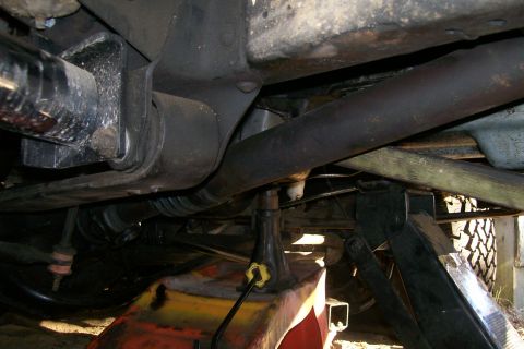 1992 Ford C-350 (Centurion Conversions) - This is me trying to line up the back of the engine and the transmission.