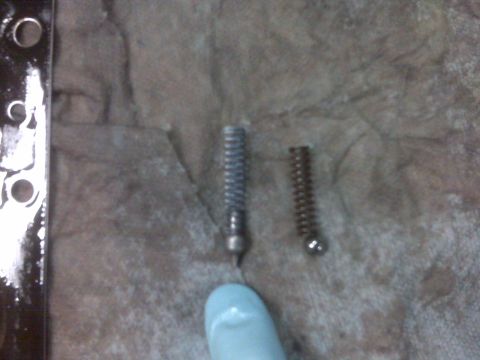 1994 Ford F-150 - Close-up view of two springs and a metal component, possibly for a vehicle repair.