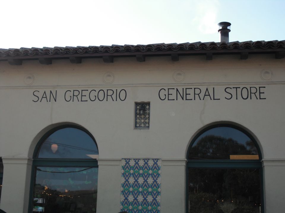 San Gregorio General Store building facade with arched windows and tiled accents