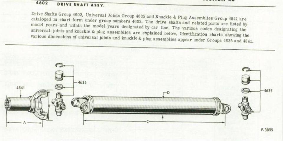 Parts catalog page diagram of drive shaft assembly with U-joints