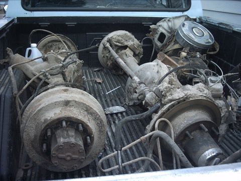 1954 Ford F-100 - 3-28-09: Today I pulled the leaf springs off the 87 F350 differentials and loaded them into the back of the 84.