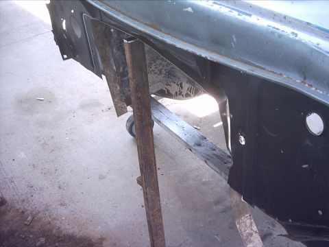 1954 Ford F-100 - 5-30-09: Once the firewall was cut out I did some more fitting and got it ready to tack in place. I used this complicated method to hold th…