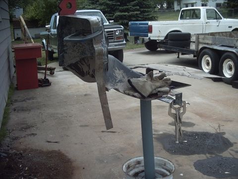 1954 Ford F-100 - 5-25-09: Yesterday I made up a little stand that I could clamp body panels to when I need to work on them. A couple years back my dad broug…