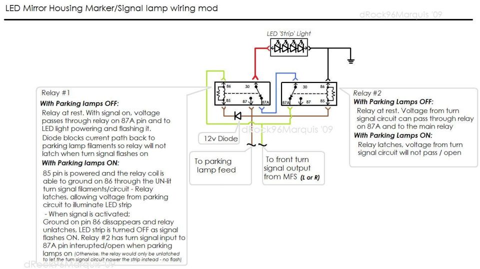 Wiring mod for an auxiliary side marker/signal lamp to have the marker flash with signals, but also illuminate with parking lamps and flash OFF
