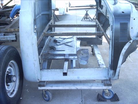 1954 Ford F-100 - 10-29-08: Once the primer dried I set the floor back in the cab for the final time. I measured, squared it up and then welded the floor to…