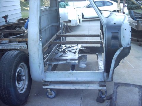 1954 Ford F-100 - 10-30-08: Then I cut out the floor for the transmission tunnel.