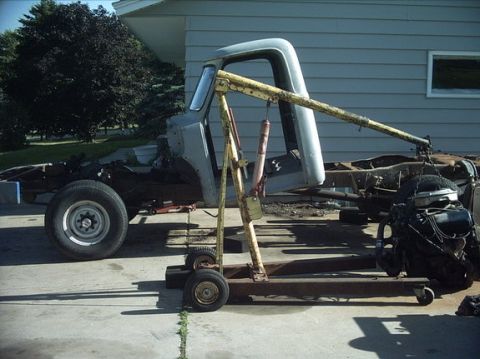 1954 Ford F-100 - 7-09-08: I pulled the fenders back off and slid the cab back to make it easier to work on the engine and transmission. Can you say goodbye…