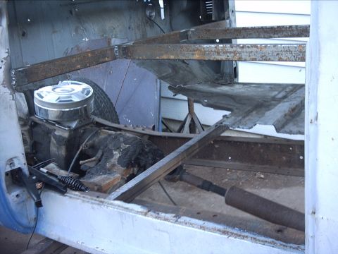 1954 Ford F-100 - 10-02-08: I dug out my little Hobart plasma cutter and started cutting. Here's a couple pics of the driverside floor cut out.