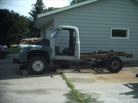 1954 Ford F-100 - 8-10-08:After that was done I was able to get the cab really close to the position it will be mounted in. It's starting to finally look lik…