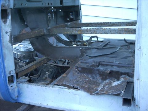 1954 Ford F-100 - 10-04-08: Then I did some measuring and a little trimming on the transmission tunnel. I did a little test fit to see how much more material…