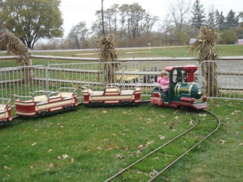 2000 Ford Crown Victoria - A child enjoys a ride on a miniature train at an outdoor event.