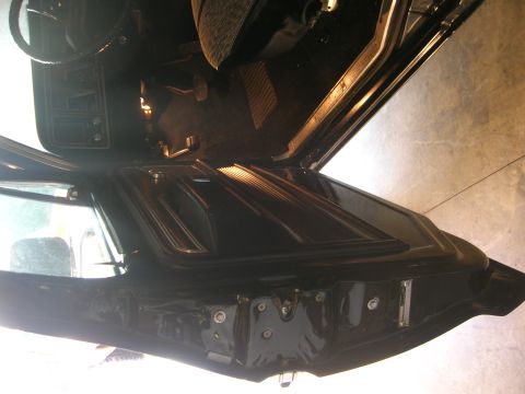 1975 Ford F-250 - Interior view of a black truck door panel and dashboard.