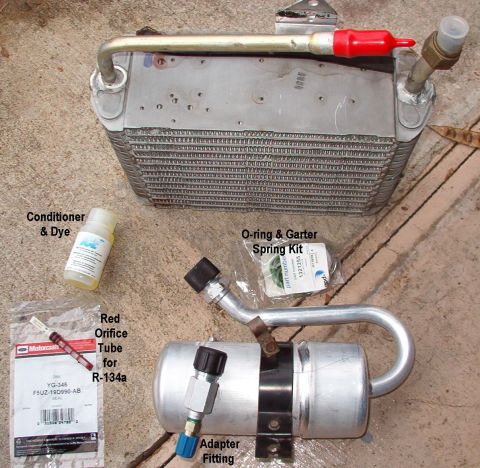 1993 Ford Bronco - The kit I bought contained a pint of flush, a new oiled compressor w/clutch & pulley, a bottle of PAG-46 oil, a blue orifice tube (none of…