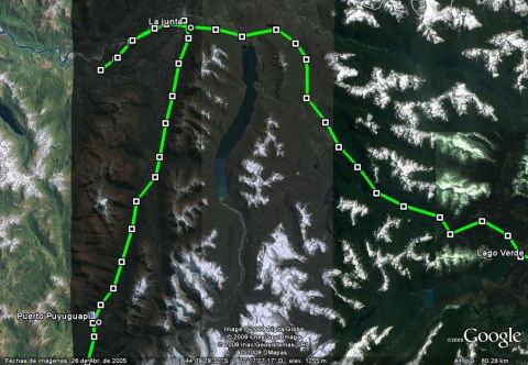 1986 Ford Bronco - Satellite view of a route plotted through a mountainous landscape, with labels for key locations and image date.