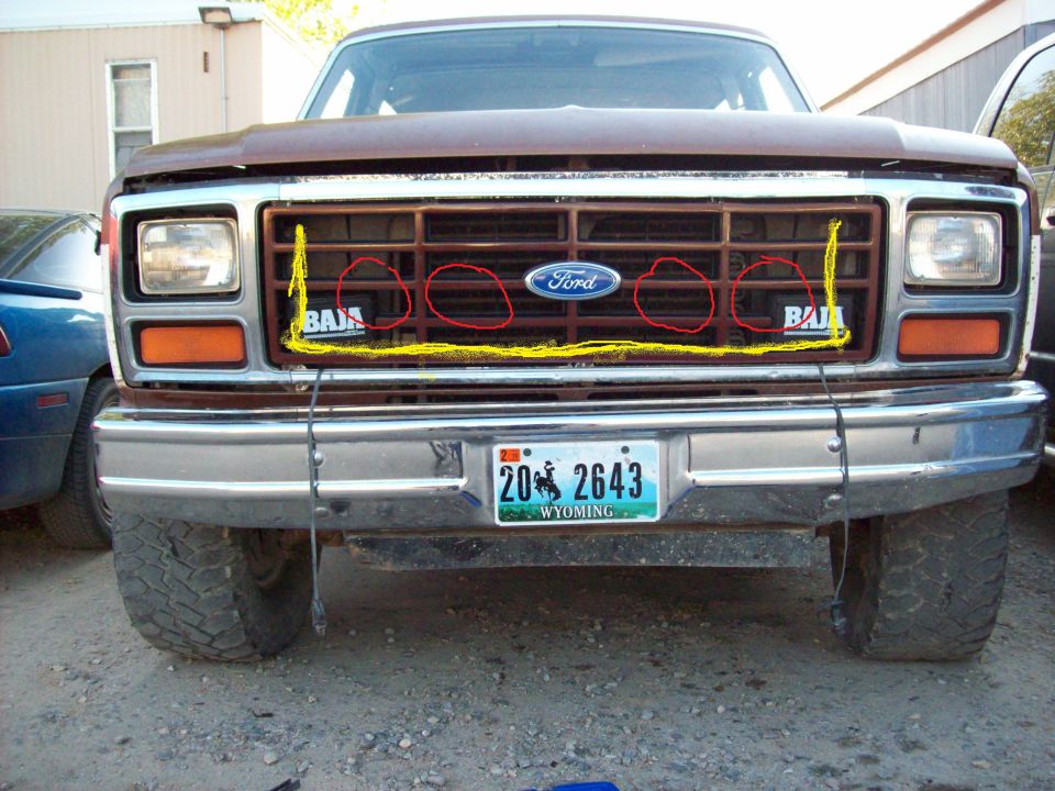 1985 Ford Bronco grille with Baja badging and Ford logo