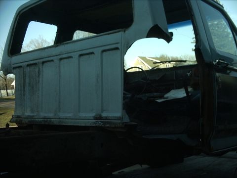 1954 Ford F-100 - 11-27-09: I still need to remove the windshield. Once I get it out I'll be able to cut up the rest of the cab. I'm hoping to get the rest o…