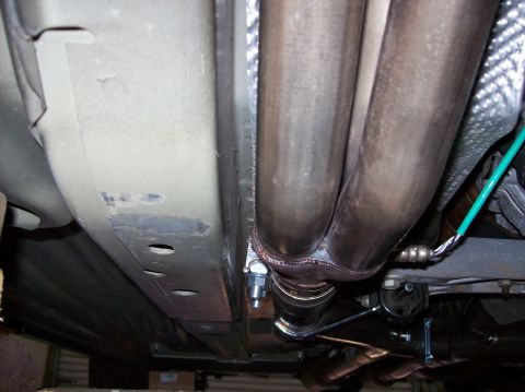 2007 Ford Mustang - Undercarriage view showing exhaust headers and related components.