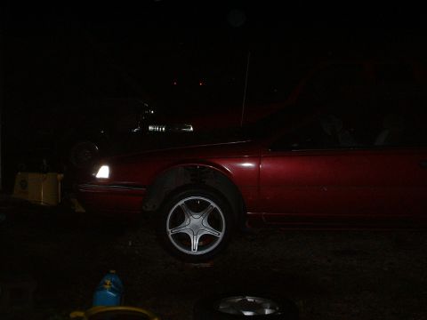 1991 Ford Thunderbird - Spindles mounted with SN95 hubs and GT wheels..kinda dark