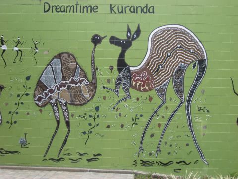 2008 Ford F-250 - Mural titled 'Dreamtime Kuranda' features indigenous Australian art with animals and dancing figures.