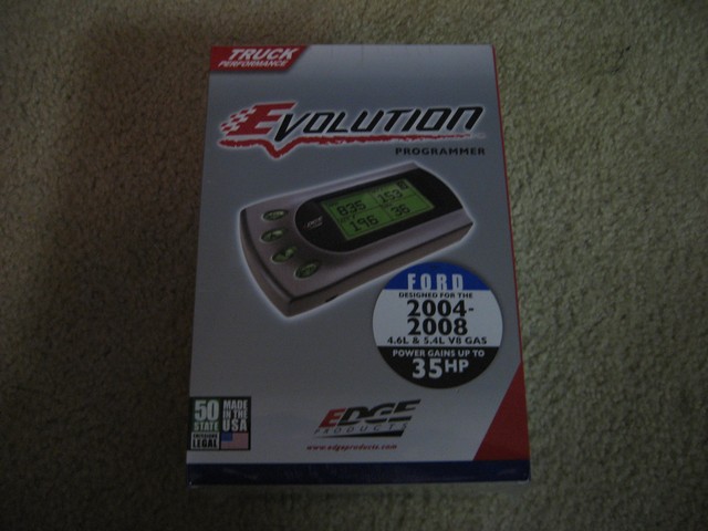 Box for an Edge Evolution programmer, says it's designed for 2004-2008 Ford 4.6L & 5.4L V8 gas engines
